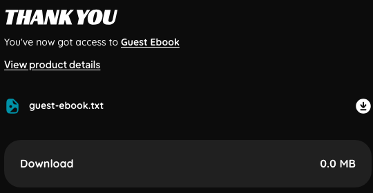 THANK YOU confirmation with a Download button for the purchased file