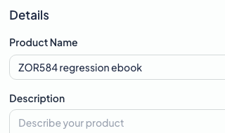 Details with Product Name and Description fields