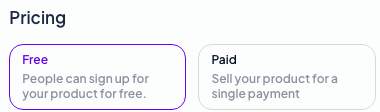Pricing controls with Free and Paid options