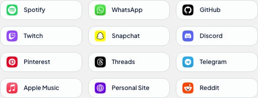 A selection of platform options in the Link in Bio setup picker